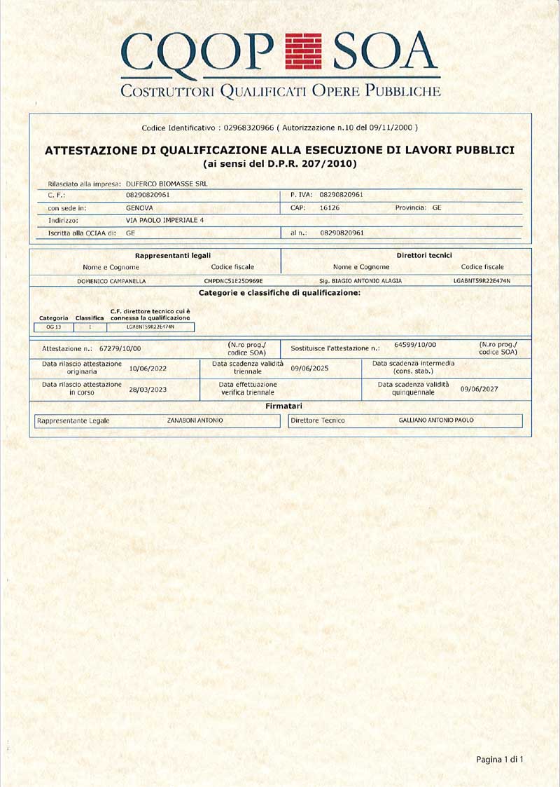 certificato soa - Duferco Biomasse