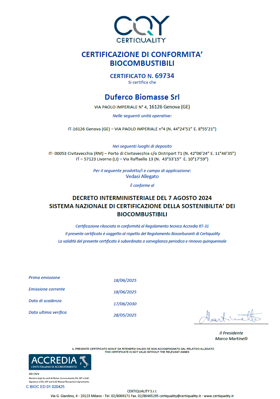certificazione schema nazionale bioc 24 - Duferco Biomasse